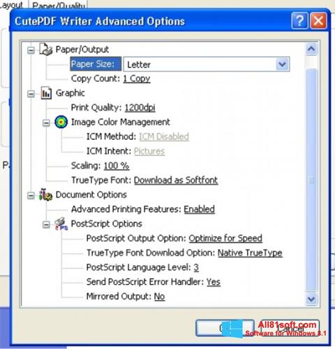 Ekran görüntüsü CutePDF Writer Windows 8.1