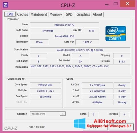 Ekran görüntüsü CPU-Z Windows 8.1