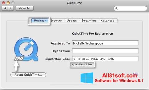 Ekran görüntüsü QuickTime Pro Windows 8.1