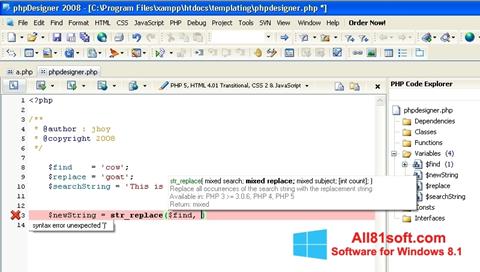 Ekran görüntüsü phpDesigner Windows 8.1
