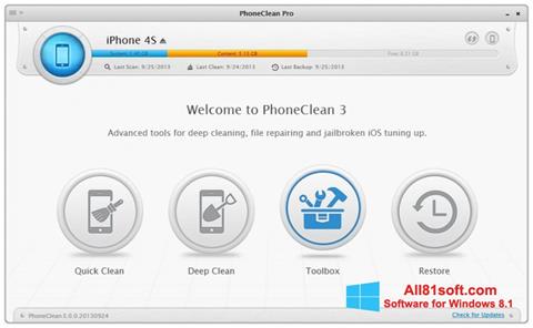 Ekran görüntüsü PhoneClean Windows 8.1
