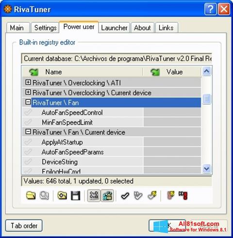 Ekran görüntüsü RivaTuner Windows 8.1