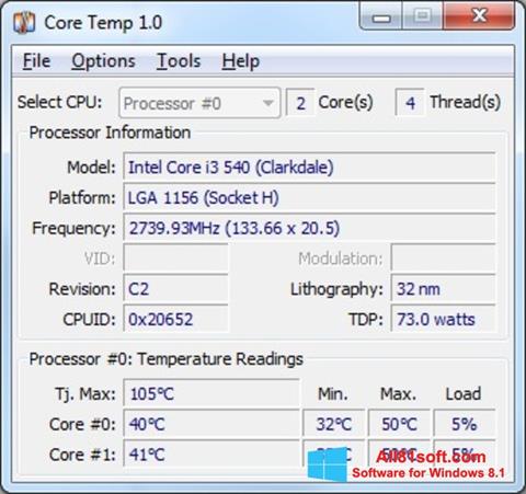 Ekran görüntüsü Core Temp Windows 8.1