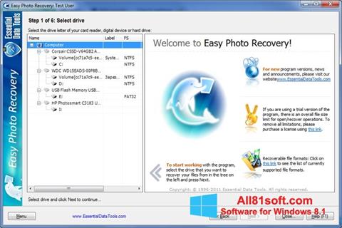 Ekran görüntüsü Easy Photo Recovery Windows 8.1